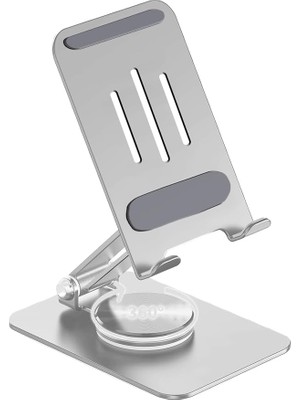Çok Yönlü 360° Dönebilen Metal Gövdeli Telefon Standı Ayarlanabilir ve Katlanabilir Masa Üstü Ev ve Ofis Kullanımı Için Tüm Telefonlarla Uyumlu Tutucu (Gümüş)