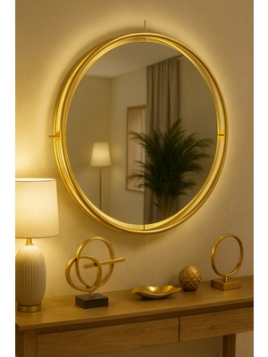 Wallover Design Liesta Gold 50 cm Metal Çerçeve Kablosuz Pilli LED Ayna, Makyaj Aynası, Dresuar Ayna (Paslanmaz)