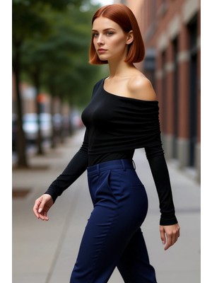 PayBuy Kadın Asimetrik Yaka Fitted Vücuda Oturan Esnek Örme Bluz Günlük Kombinler Için Ideal Kaliteli