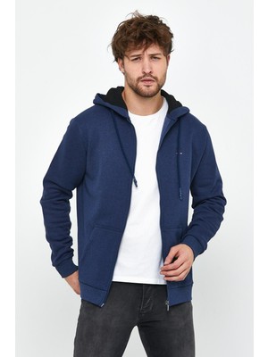 Polo State Erkek Fermuarlı Kanguru Cep 3 İplik Sweatshirt İndigo