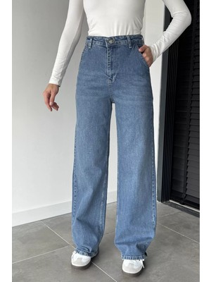 Gülseli Kadın Yüksek Bel Palazzo Jean Kot Pantolon P-00018903