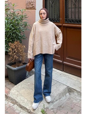 Lamelif Balıkçı Yaka Kazak Bej