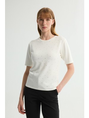 Love My Body Yuvarlak Yaka Kısa Kollu Triko Bluz Kemik 115L9634000