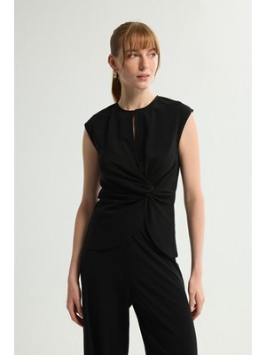 Love My Body Bağlama Detaylı Örme Bluz Siyah 115L9409001