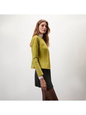 Desa Deundria Yeşil Kadın Panelli Fit Süet Ceket