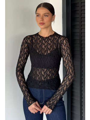 Gülseli Kadın Dik Yaka Likralı Transparan Bluz P-00019006