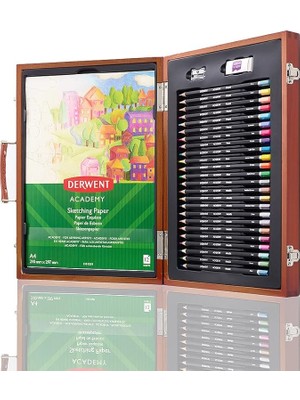 Academy Ahşap Kutuda Boyama Hediye Seti, 27 Parçalı Sanatçı Seti, Renkli Kalemler, Pastel Tebeşirler ve Aksesuarlar, Çizim, Eskiz ve El Işi Için Ideal, Hobi Sanatçıları Için, 305950