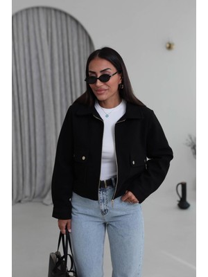 Zr Cepli Kısa Bomber Siyah Kaşe Ceket