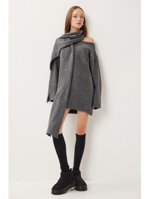 Happiness İstanbul Atkı Detaylı Triko Kazak LKİ0052 Antrasit