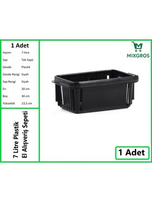 Mixgros Plastik Kozmetik Alışveriş El Sepeti 7 Litre Siyah 1 Adet