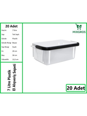 Mixgros Plastik Kozmetik Alışveriş El Sepeti 7 Litre Beyaz 20 Adet