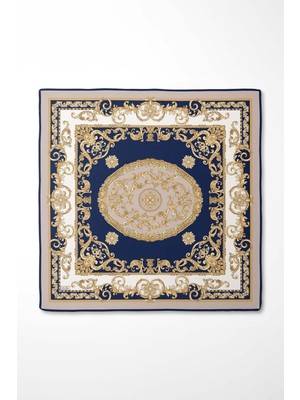 Lêvi D'or Lacivert Varak Desen Twill İpek Eşarp