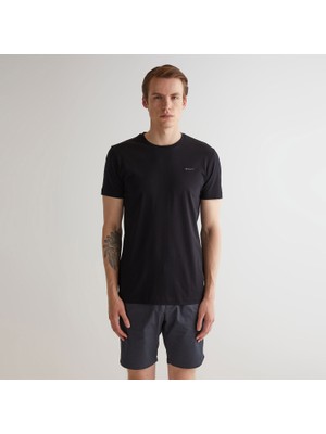 Gant Erkek Siyah Slim Fit Bisiklet Yaka Logolu T-Shirt