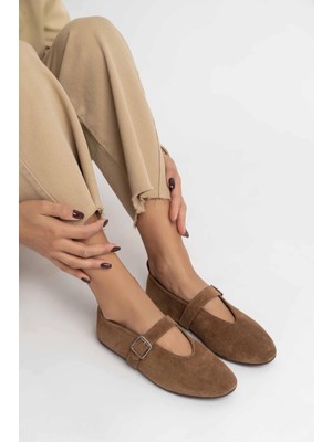 Stilbagshoes Mindy Yan Toka Detaylı Hakiki Deri Kadın Babet Taba