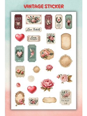 Birikiyedi Vintage Temalı Sticker Seti Bullet Journal Ajanda Için Uygun