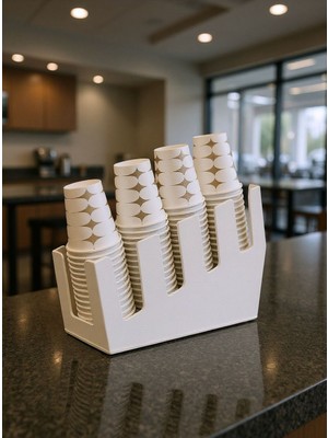 Tivivor 4 Bölmeli Kademeli Karton Bardak Standı - 8 Oz Bardak Uyumlu Pleksi