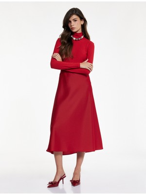 Koton Slim Fit Beli Lastikli Midi Saten Etek