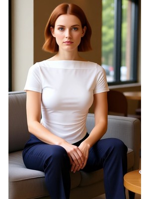 FRM Kadınlar Için Şık Kayık Yaka Esnek Örme Asimetrik Kesim Üst Kaliteli Şık Rahat Modern Zarif