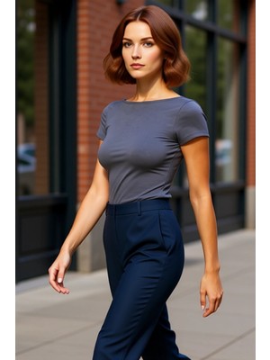 PayBuy Kadın Esnek Örme Bisiklet Yaka Kısa Kollu Crop Kaliteli Şık Rahat Modern Zarif Günlük