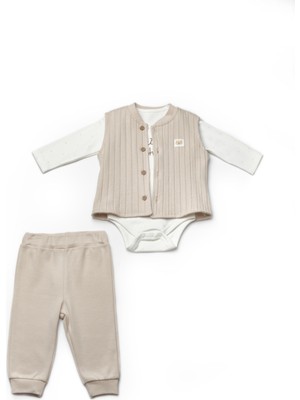 Babycosy Erkek Bebek 3'lü Yelekli Takım 3-24 Ay Taş