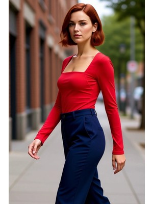 PayBuy Kadın Bordo Kare Yaka Fitted Uzun Kollu Bluz Likralı Penye Süprem Dokuma Kışlık Casual Giyim Için