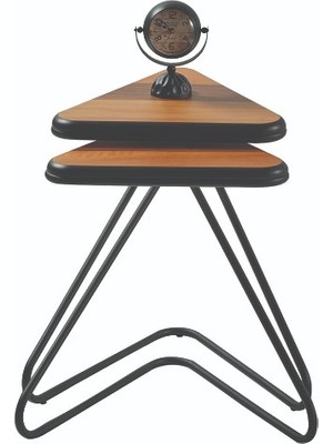 2’li Zigon Sehpa 504 – Ahşap Tabla, Metal Ayak