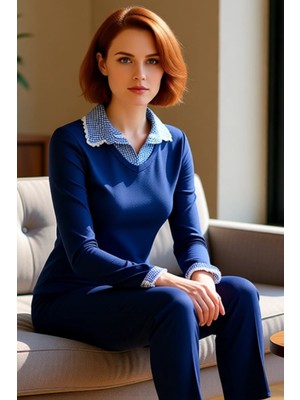 FRM Kadın Casual Uzun Kollu V Yaka Dokuma Detaylı Örme Bluz Kaliteli Şık Rahat Modern Zarif Günlük