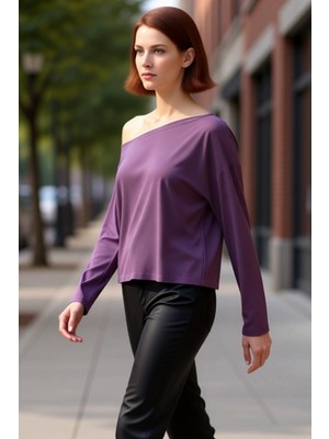 PayBuy Kadın Regular Kalıp Düşük Kol Kayık Yaka Modal Kumaş Bluz Günlük Kullanım Için Ideal ve Şık Bir