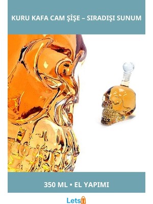 Letsii El Yapımı Kuru Kafa Cam Şişe 350 ml Estetik Tasarım