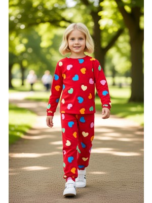 PayBuy Kız Çocuk Pamuk Polyester Örme Kalp Desenli Pijama Takımı Kaliteli Şık Rahat  Günlük
