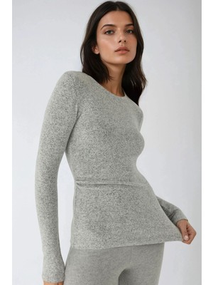 Hiccup Kadın Viskon Karışımlı Basic Üst Açık Gri