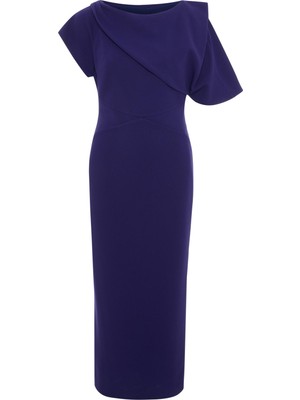 Kameya Drapeli Asimetrik Midi Elbise 26W40861