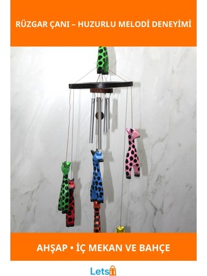 Letsii Ahşap Zürafalı El Yapımı Rüzgar Çanı Dekoratif Aksesuar