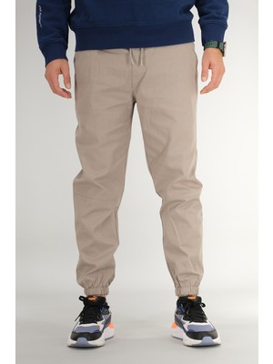 Souris Erkek Taş Rengi Jogger Pantolon Rahat Kesim Pamuklu Lastikli Paça Ipli