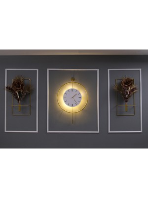 MetaQuartz Aksesuar Büyük Boy 5'li Gold Kristal Elegante Set (Kablo Gerektirmeyen Seri )- Modern Duvar Saati