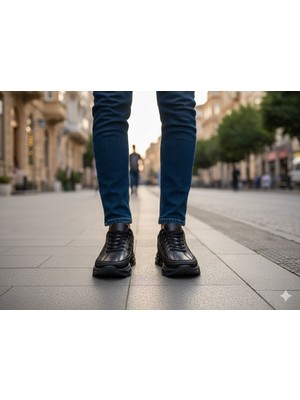 Dropland Erkek Günlük Mevsimlik Kışlık Hakiki Deri Siyah Ayakkabı Tpu Taban Ortopedik Bağcıklı