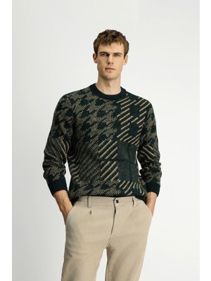 Kiğılı Bisiklet Yaka Regular Fit Desenli Triko Kazak