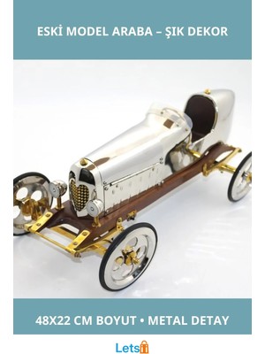 Letsii Nostaljik Pirinç Eski Model Dekoratif Araba 48X22 cm