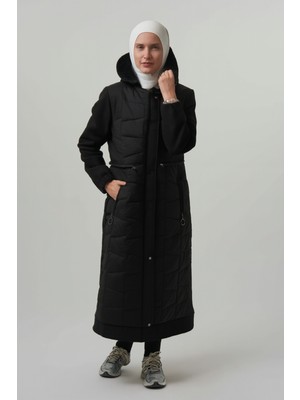 Pique SAFINA1 KADIN MONT Çıkabilir Kapüşonlu Kaşe Detaylı Uzun Tesettür  Parka