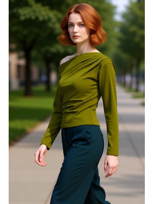 PayBuy Asimetrik Yaka Dökümlü Örme Üst Şık ve Rahat Bir Seçenek Kaliteli Şık Rahat Modern Zarif Günlük