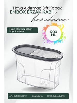 Hanedanev Embox Çift Kapak Sistemli Erzak Kabı - Hava Aldırmaz Kapaklı Saklama Kabı 1200 ml 12 x 20 cm