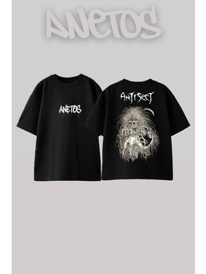 Anetos Antrsect Tasarım Sırt Baskılı Pamuk Siyah Oversize T-Shirt