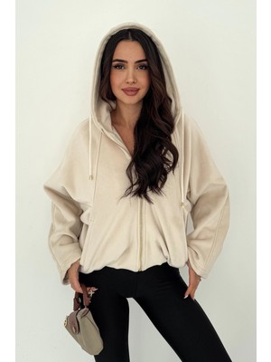 Kürk Kumaş Kapşonlu Mont Beyaz