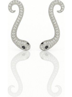 Mavika Jewellery White Gold Plated Luxury Snake Drop Küpe