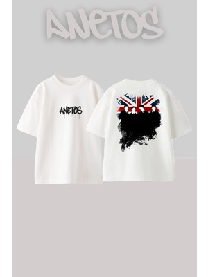 Anetos The Beatles 10 Tasarım Sırt Baskılı Pamuk Beyaz Oversize T-Shirt