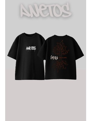 Anetos Gojıra 8 Tasarım Sırt Baskılı Pamuk Siyah Oversize T-Shirt