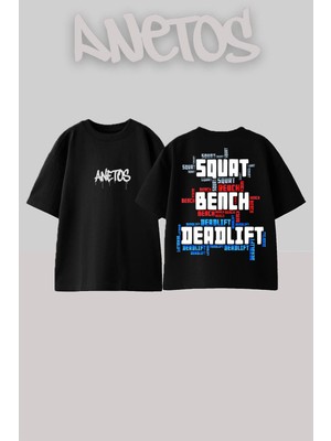 Anetos Gym 2 Tasarım Sırt Baskılı Pamuk Siyah Oversize T-Shirt