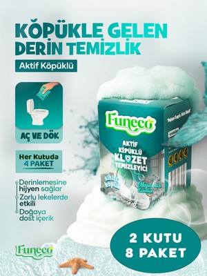 FUNECO Okyanus Ferahlığı - Avantajlı Paket - 2 Kutu - 8 Paket - Tuvalet Klozet Temizleyici, Aktif Köpüklü
