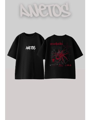Anetos Spider Africa Tasarım Sırt Baskılı Pamuk Siyah Oversize T-Shirt