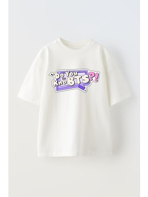 Anetos Bts 4 Baskılı Ünisex Pamuk Beyaz Oversize T Shirt